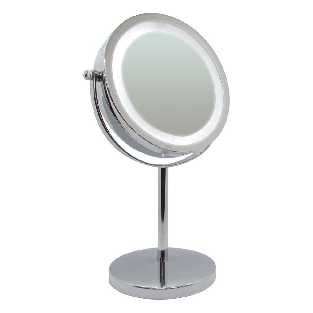 E00163 ESPEJO METAL CON PIE LED 17cm diám 5X