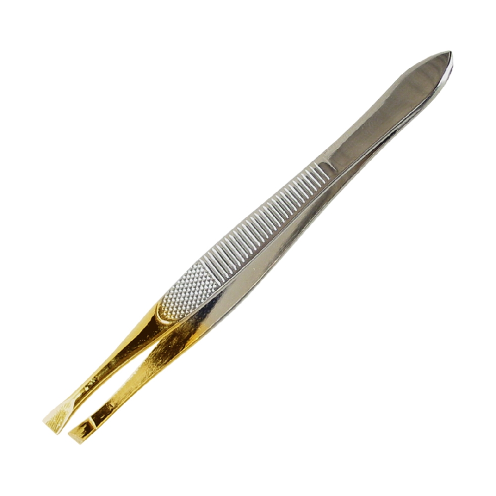 J00075 PINZA SESG PTA DORADA ACERO INOXIDABLE