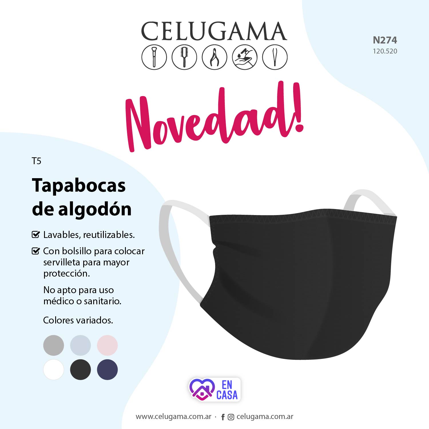 T00005 TAPABOCAS BICAPA  ALGODÓN LAVABLE REUTILIZABLE